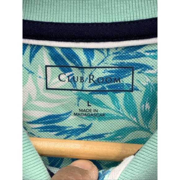 Club Room Polo Standard 100 Golf Shirt Men Large Blue Green Floral Short Sleeve - Picture 3 of 11
